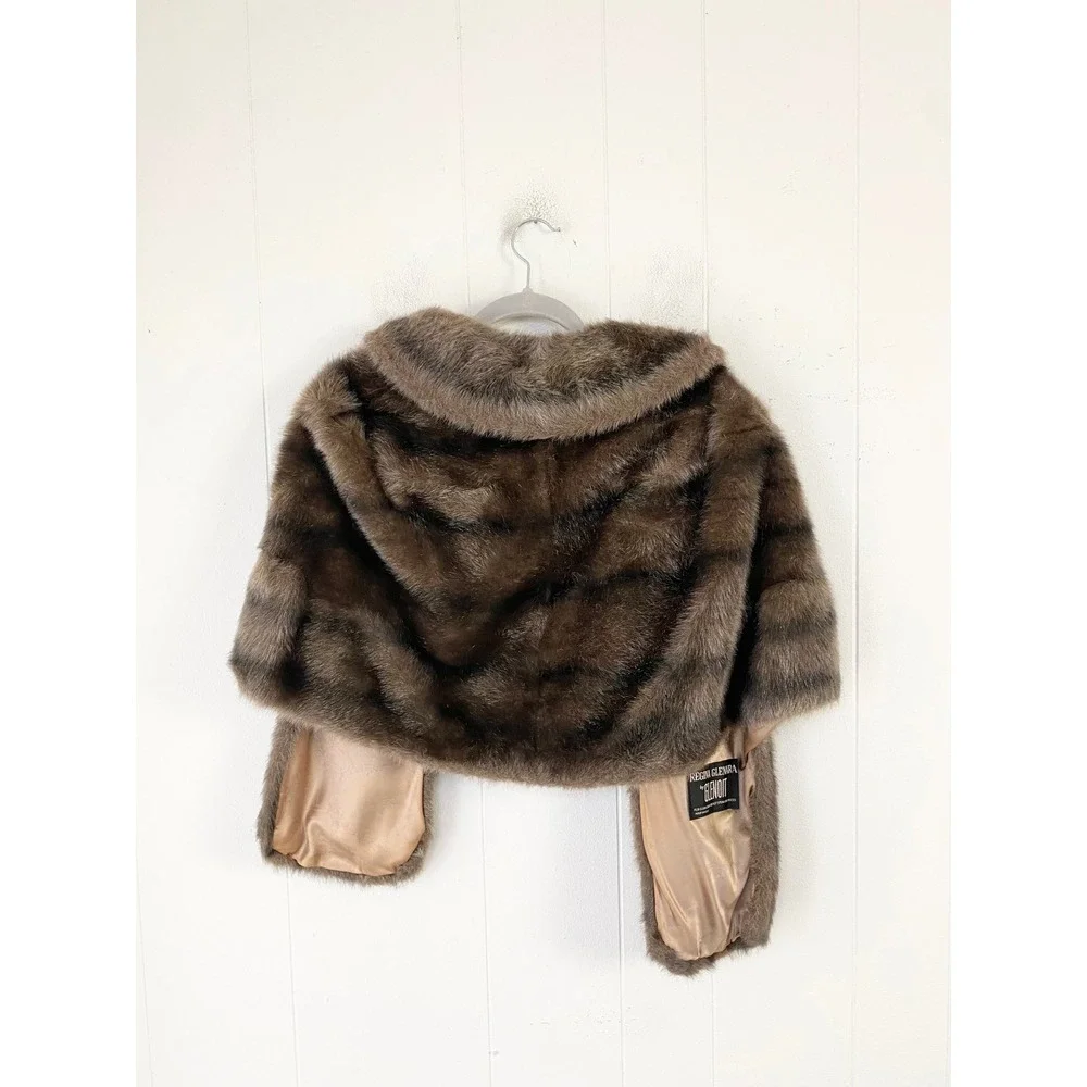 Regina Glenara by Glenoit Vintage Faux Fur Stole Wrap Brown Striped Shawl Collar